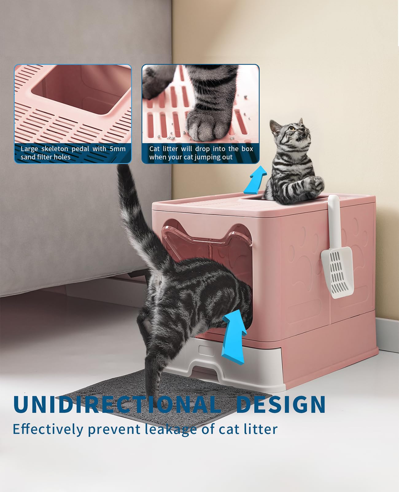 Medario Cat Litter Box top exit pink supports clean, easy cat exits.