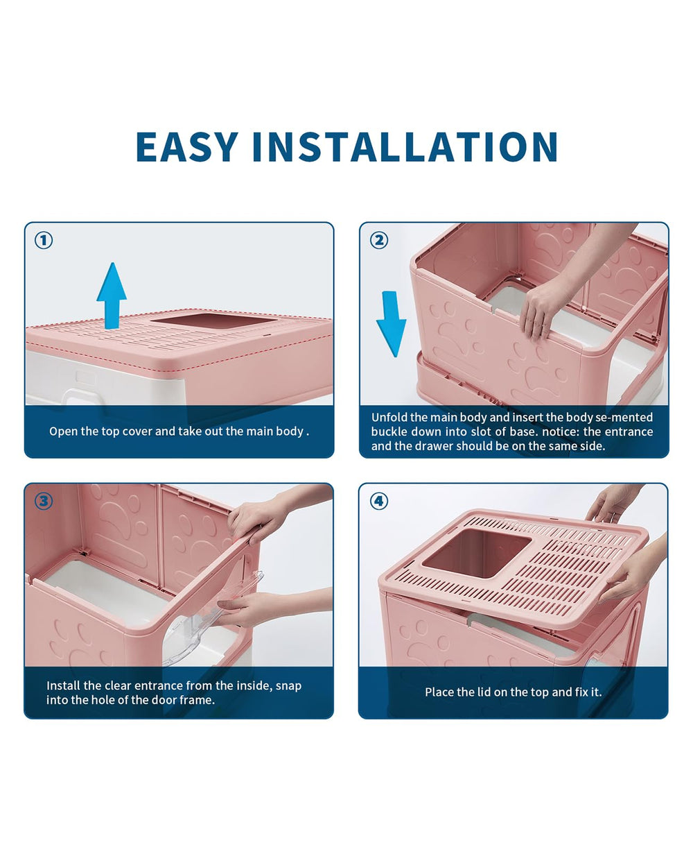 Medario Large litter box pink roomy interior for easy cat maneuvering.