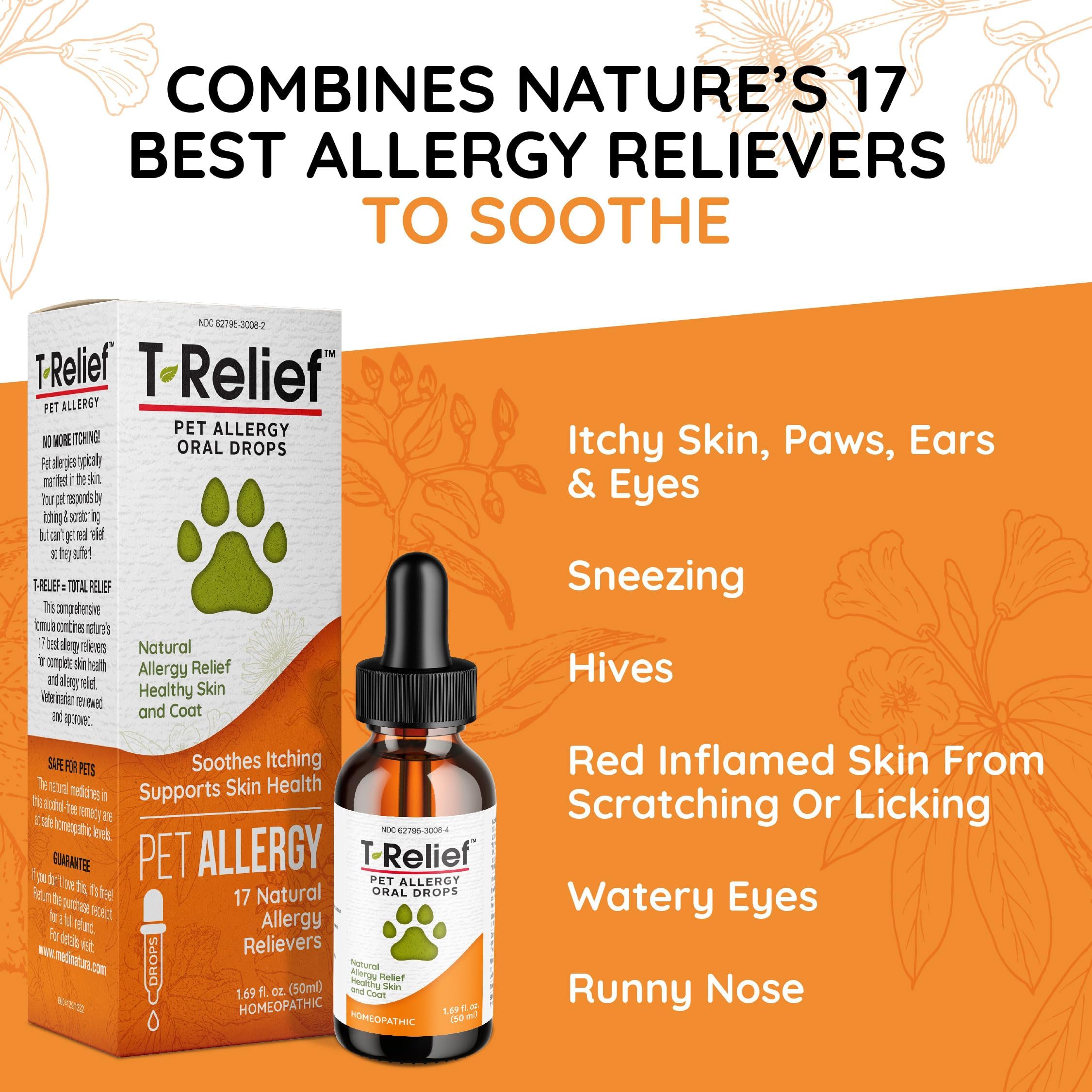 MediNatura T-Relief for cats with drops to soothe itch and comfort.