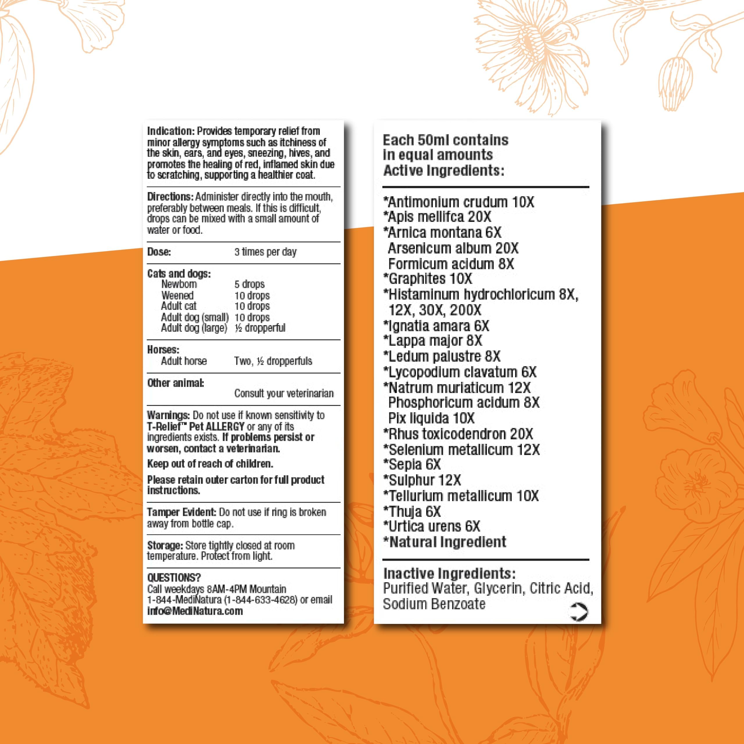 MediNatura T-Relief dropper dispensing easy dosing for busy pet owners.
