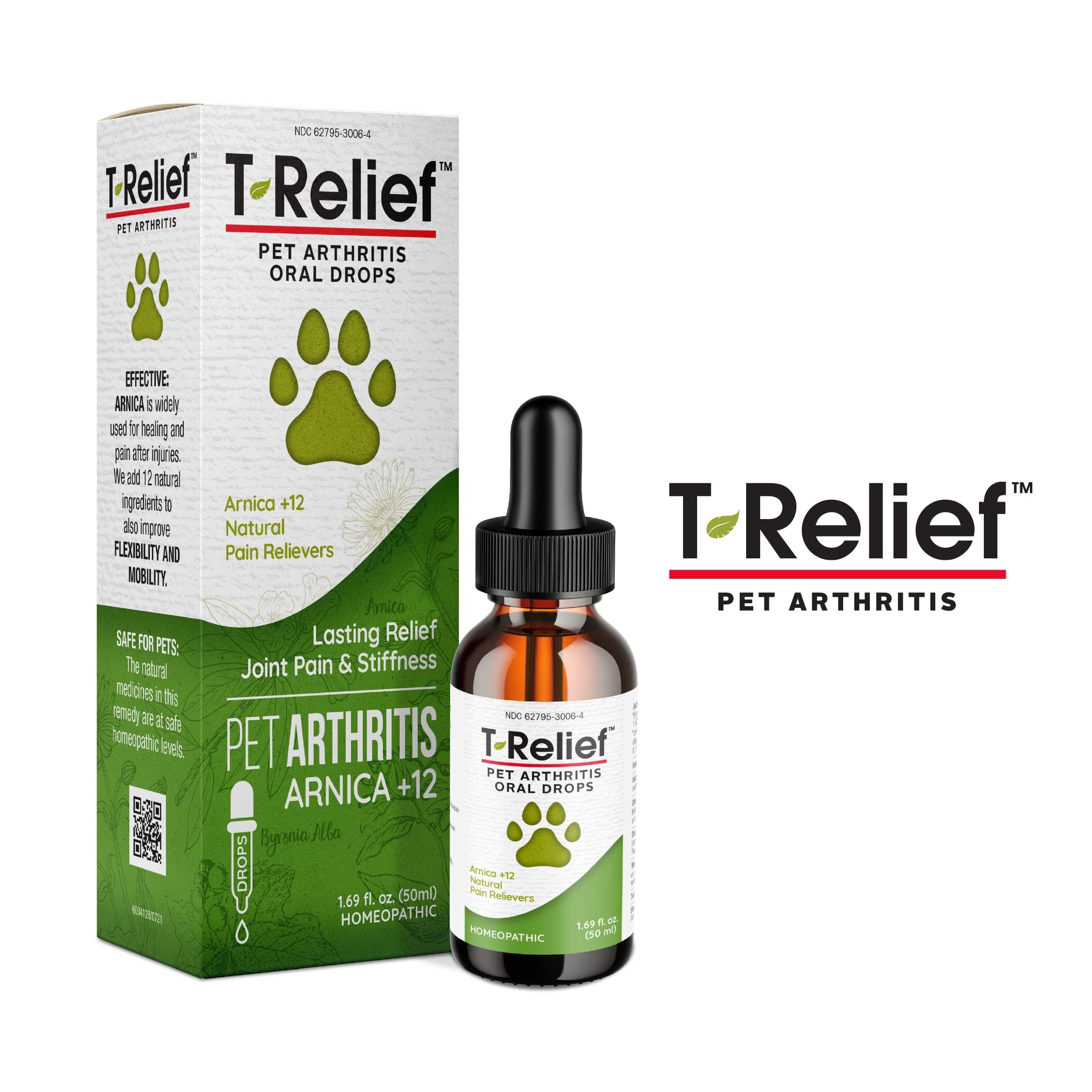 MediNatura T-Relief Drops packaging shot emphasizes trusted, veterinarian-formulated relief