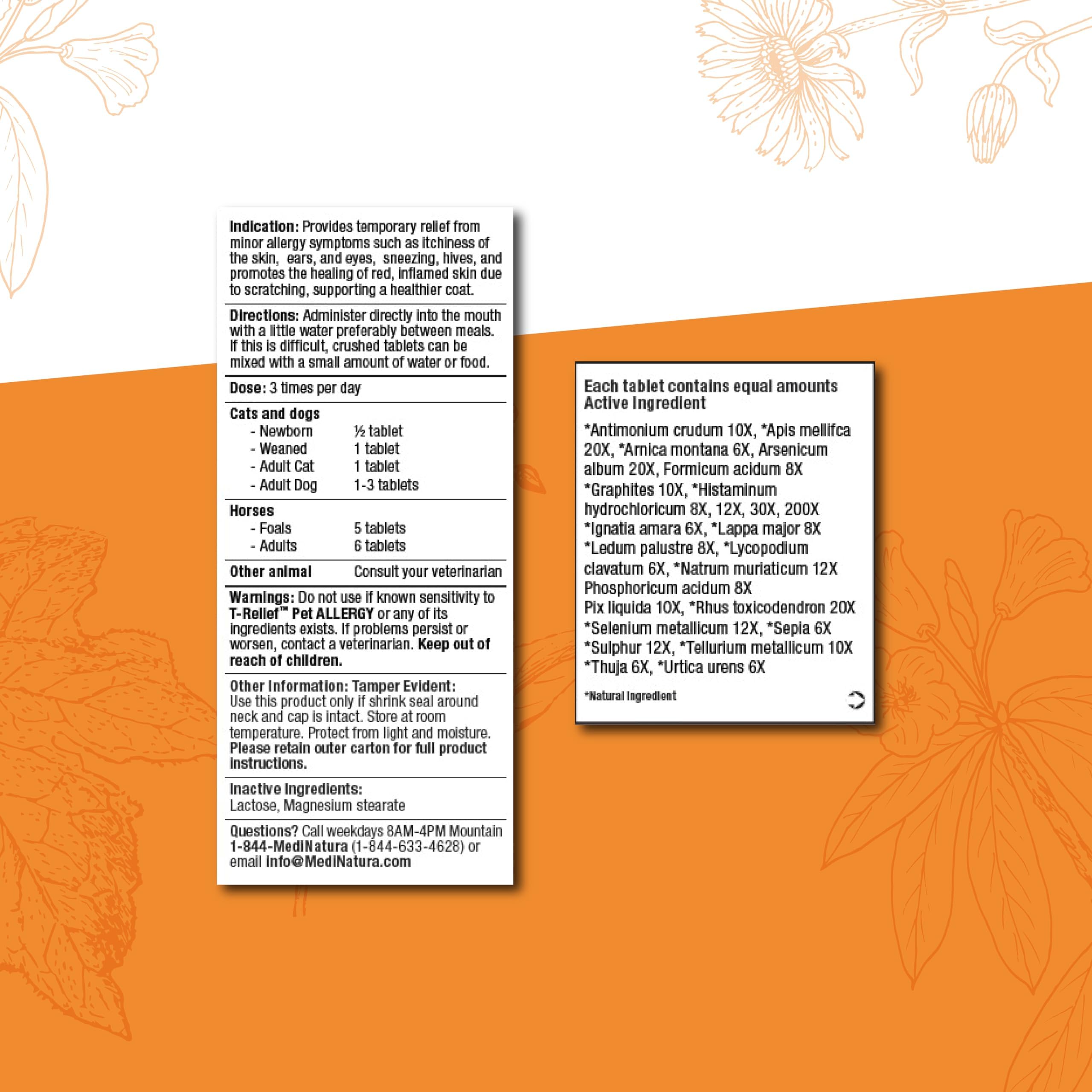 MediNatura T-Relief tablets front view offers easy dosing for dogs and cats.