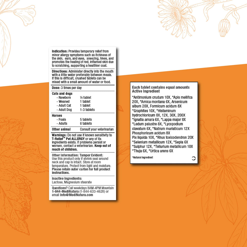 MediNatura T-Relief tablets front view offers easy dosing for dogs and cats.
