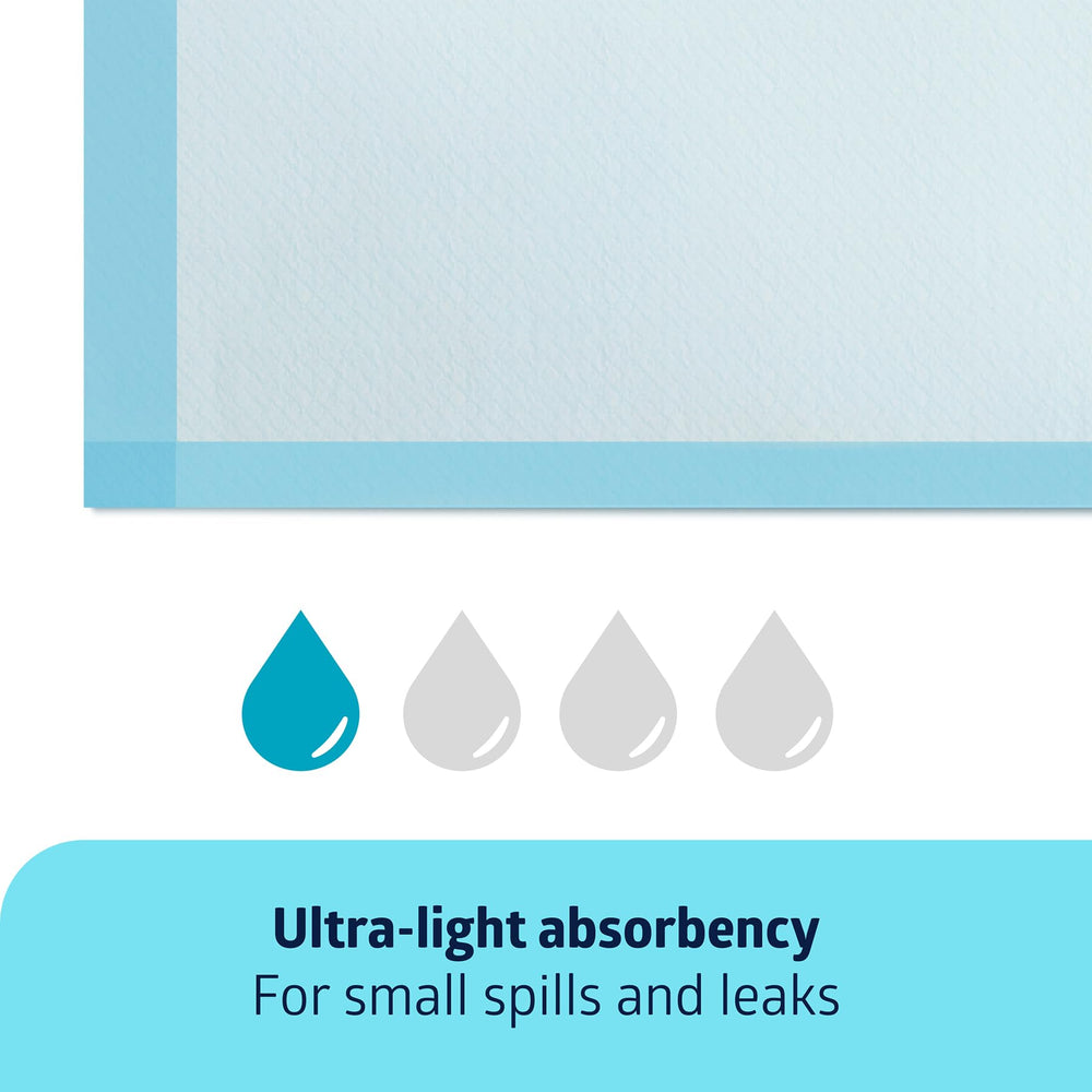 Medline underpads waterproof backside close-up highlights leak-proof backing for furniture protection.