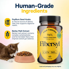 Medsmehappy FiberSyl psyllium husk visual emphasizing digestive support for cats