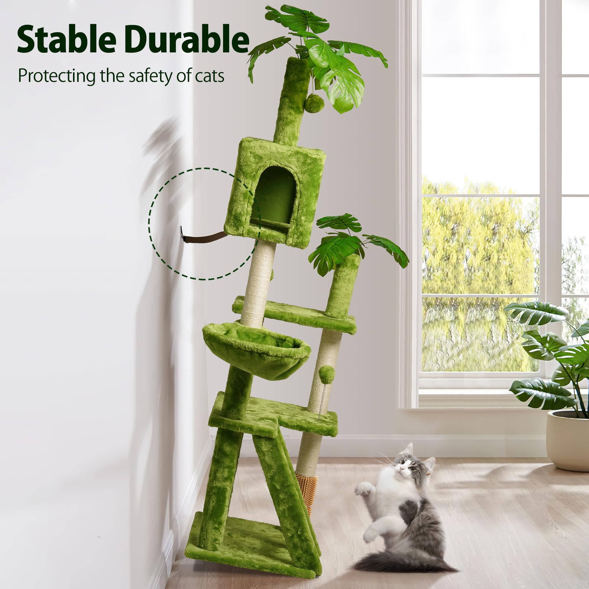 Meecal anti-tip kit secures cat tree to wall for stability