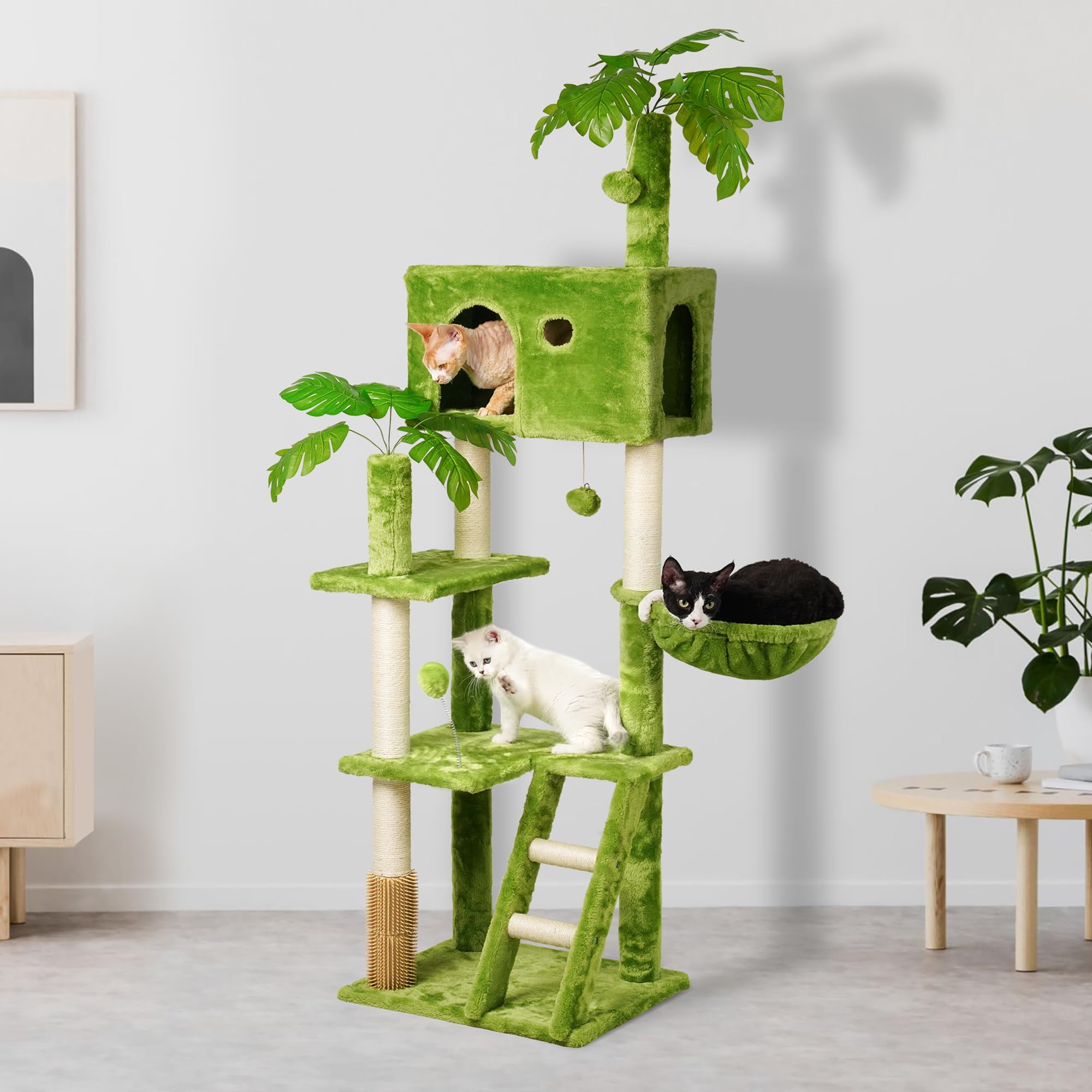 Meecal green cat tree complements interior décor and furniture