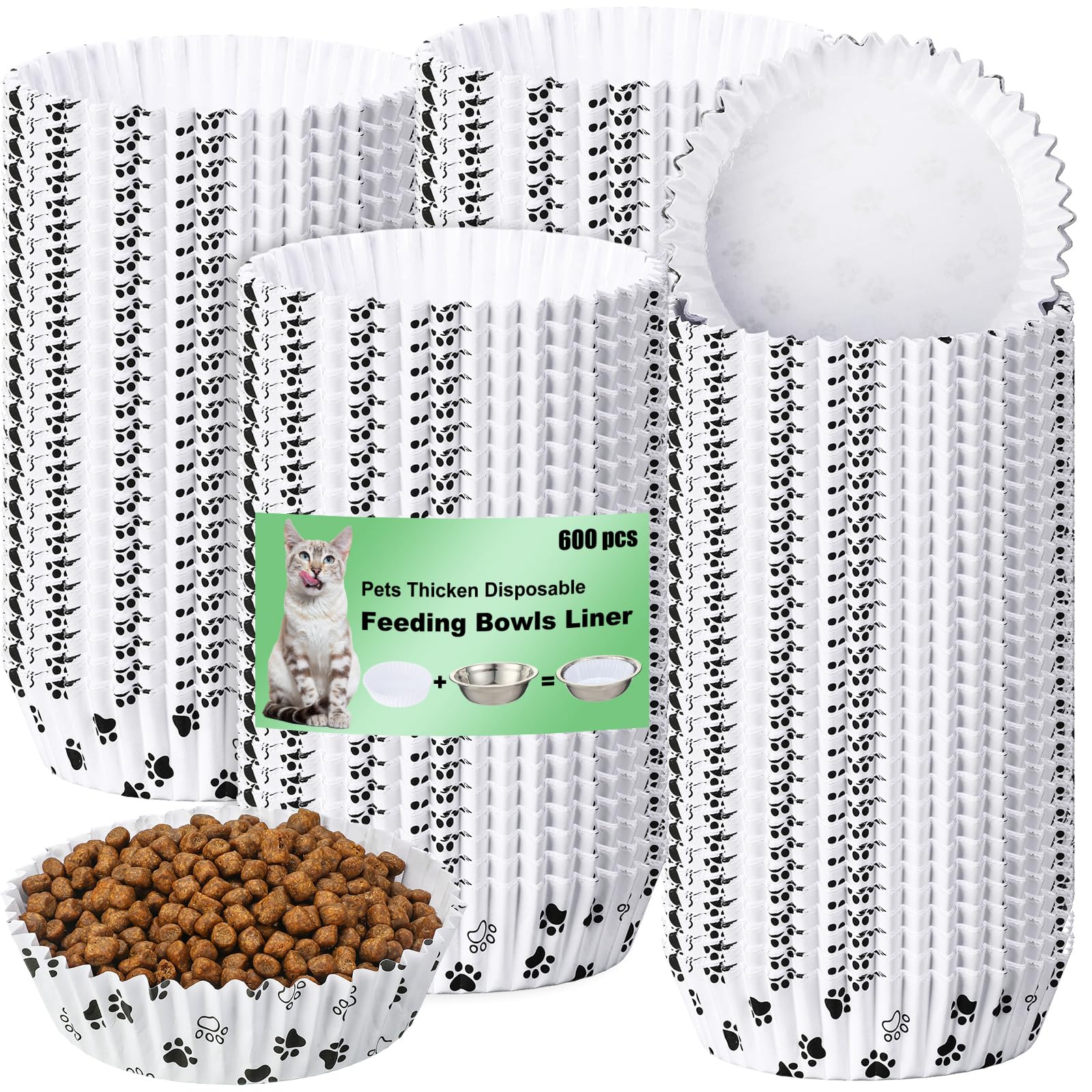 Meekoo 600-pack white paw bowl liners for quick cleanup after meals