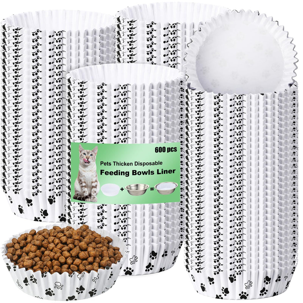 Meekoo 600-pack white paw bowl liners for quick cleanup after meals