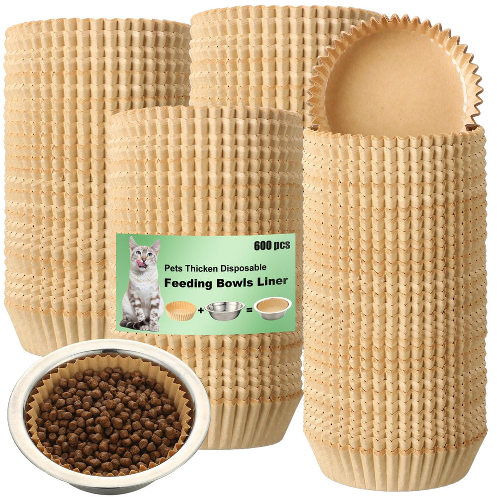 Meekoo disposable bowl liner package in kraft brown for bulk pet feeding.
