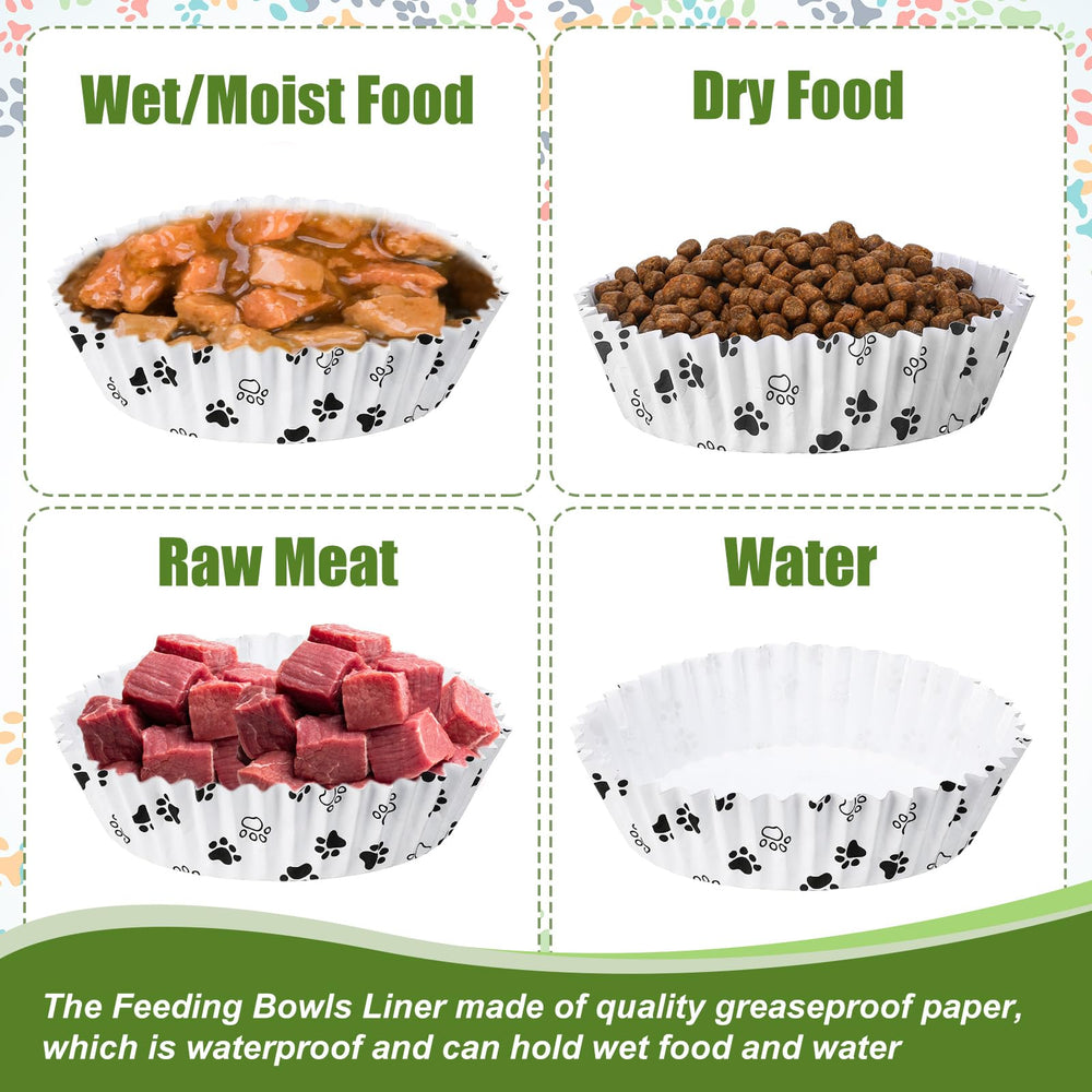 Meekoo white paw design liners used at feeding station