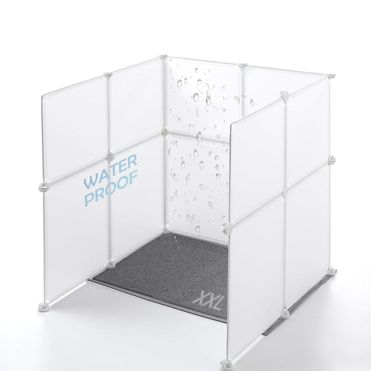 MEEXPAWS cat litter box enclosure splash guard XXL demonstrating full coverage for spills