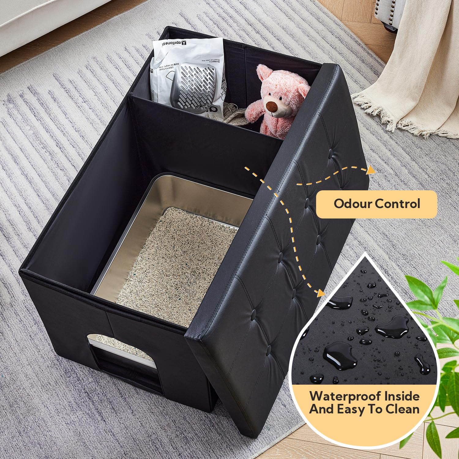 MEEXPAWS washroom bench with door demonstrates easy access for cats