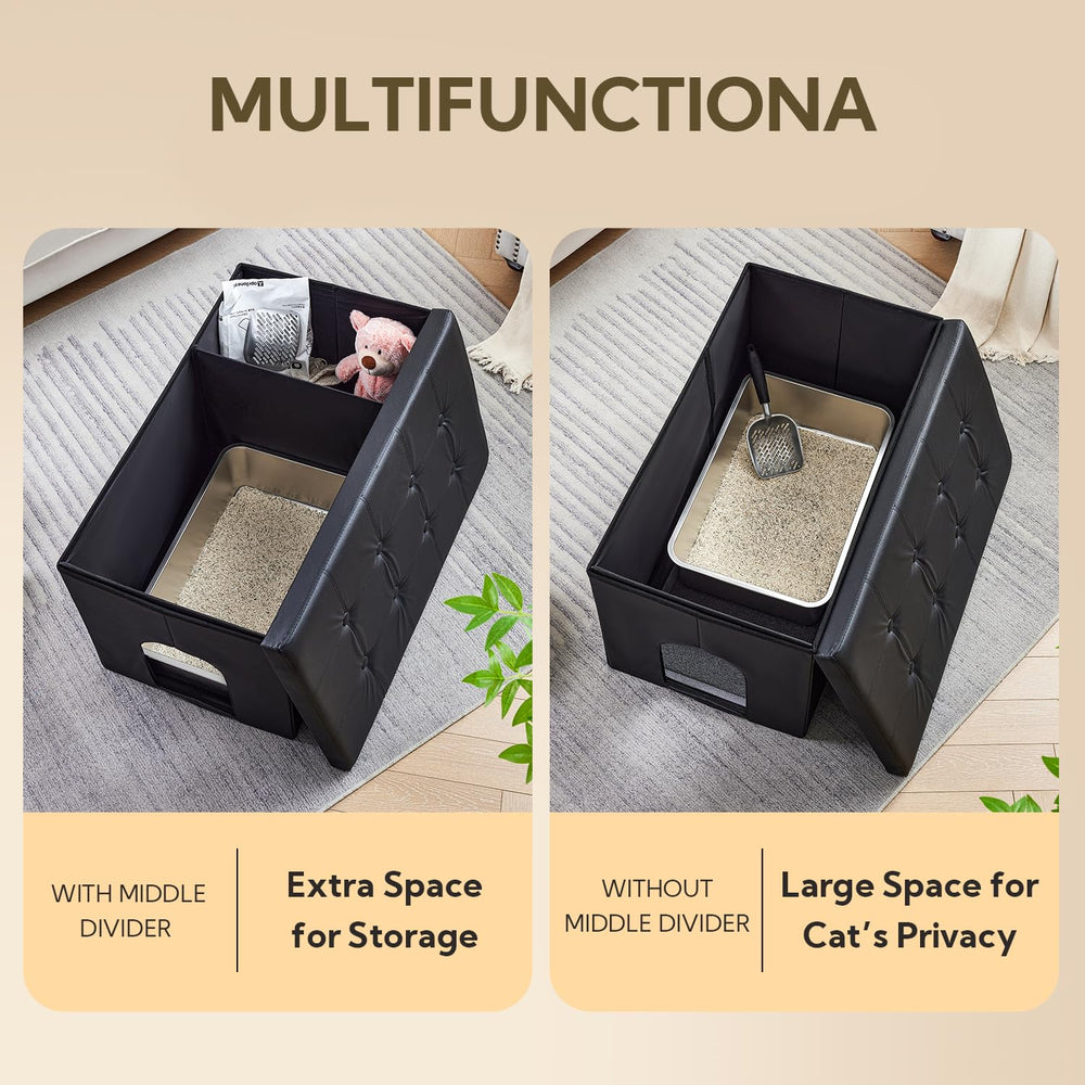 MEEXPAWS cat washroom bench interior shows waterproof lining for quick cleanup