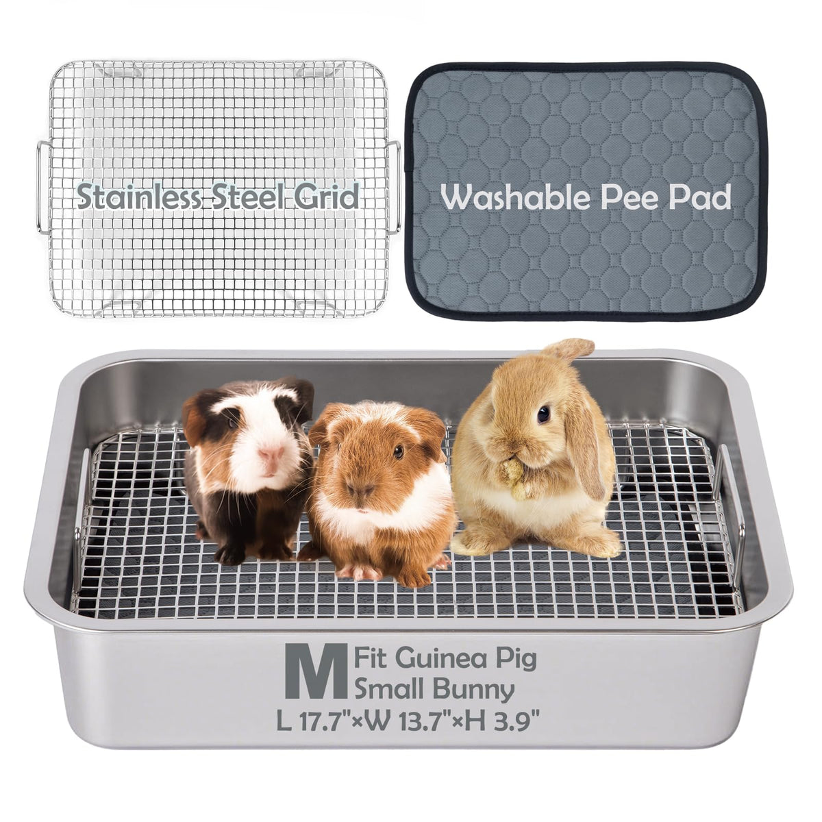 MEEXPAWS guinea pig stainless steel litter box with raised grid keeps paws clean