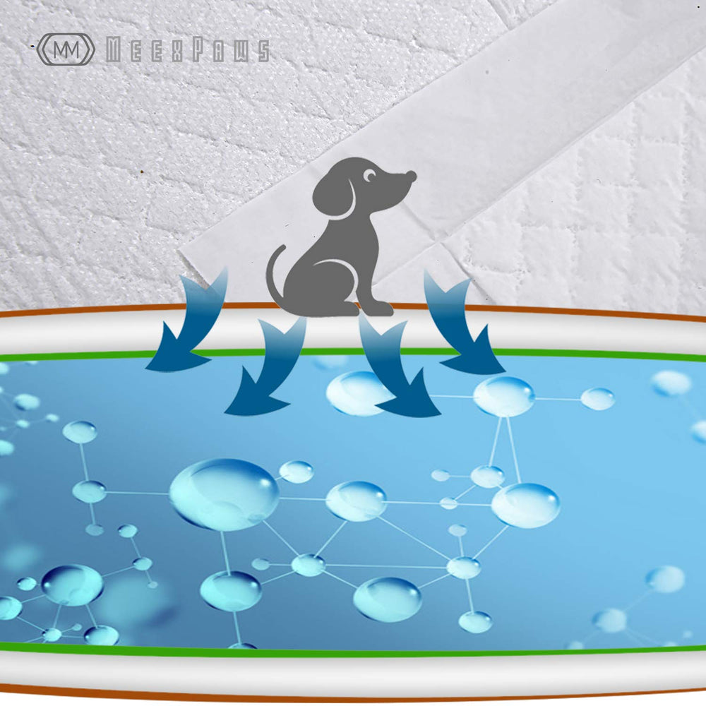MEEXPAWS 70-count pad pack laid out beside dog toilet area