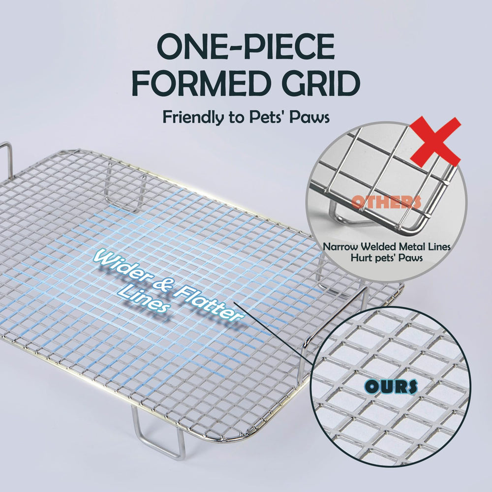 Raised-grid MEEXPAWS litter box keeps litter off paws and dry