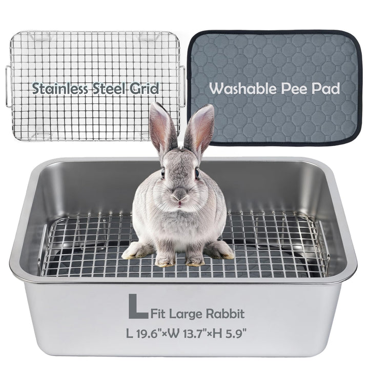 MEEXPAWS rabbit litter box in stainless steel with safety-rounded edges for daily use