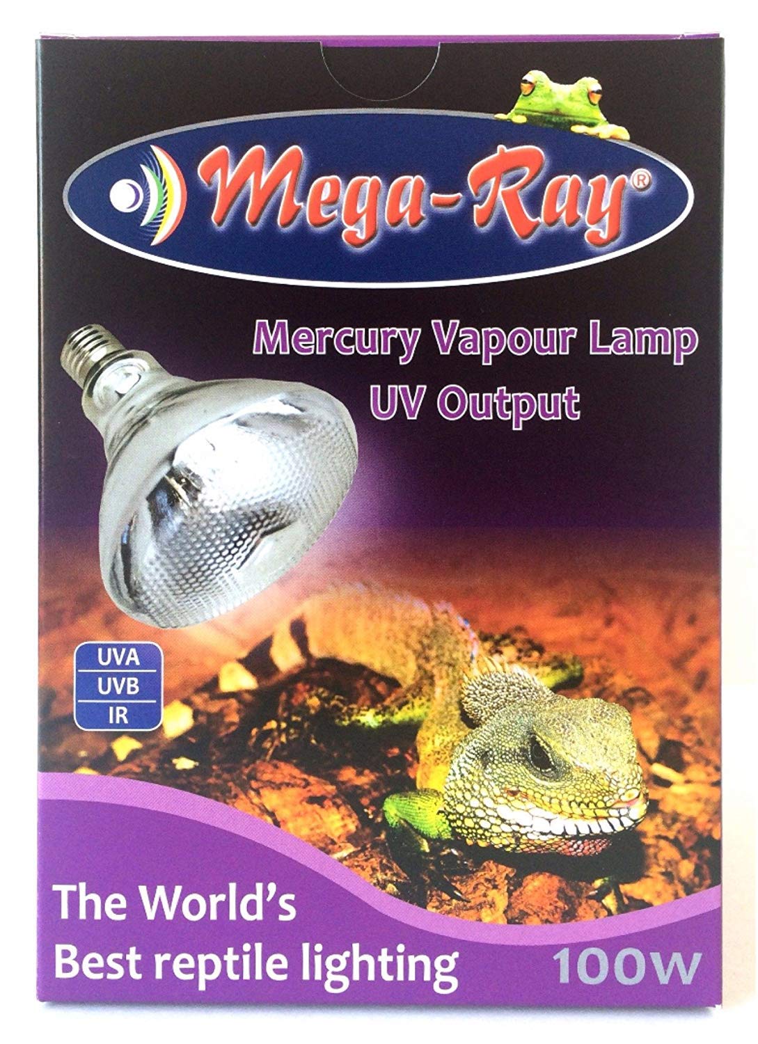Mega-Ray mercury vapor bulb closeup for basking spot with strong UVB output.
