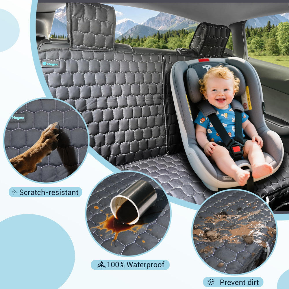 Meginc seat cover with headrest straps for quick, secure installation.