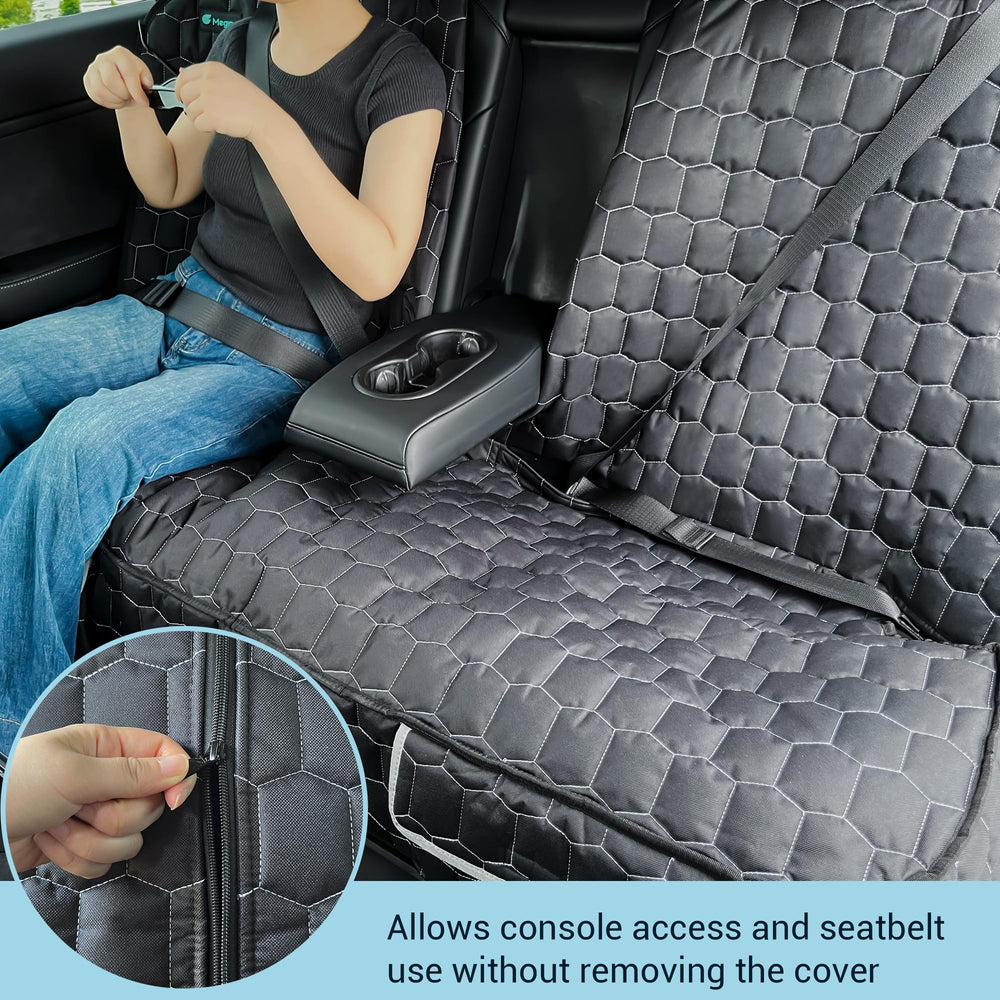 Meginc waterproof fabric shields the back seat from spills and drool.