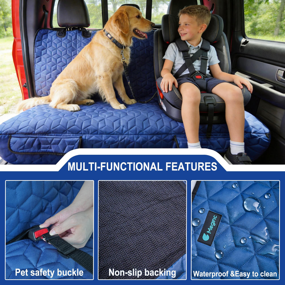 Meginc easy-install back seat cover for quick setup in a truck.
