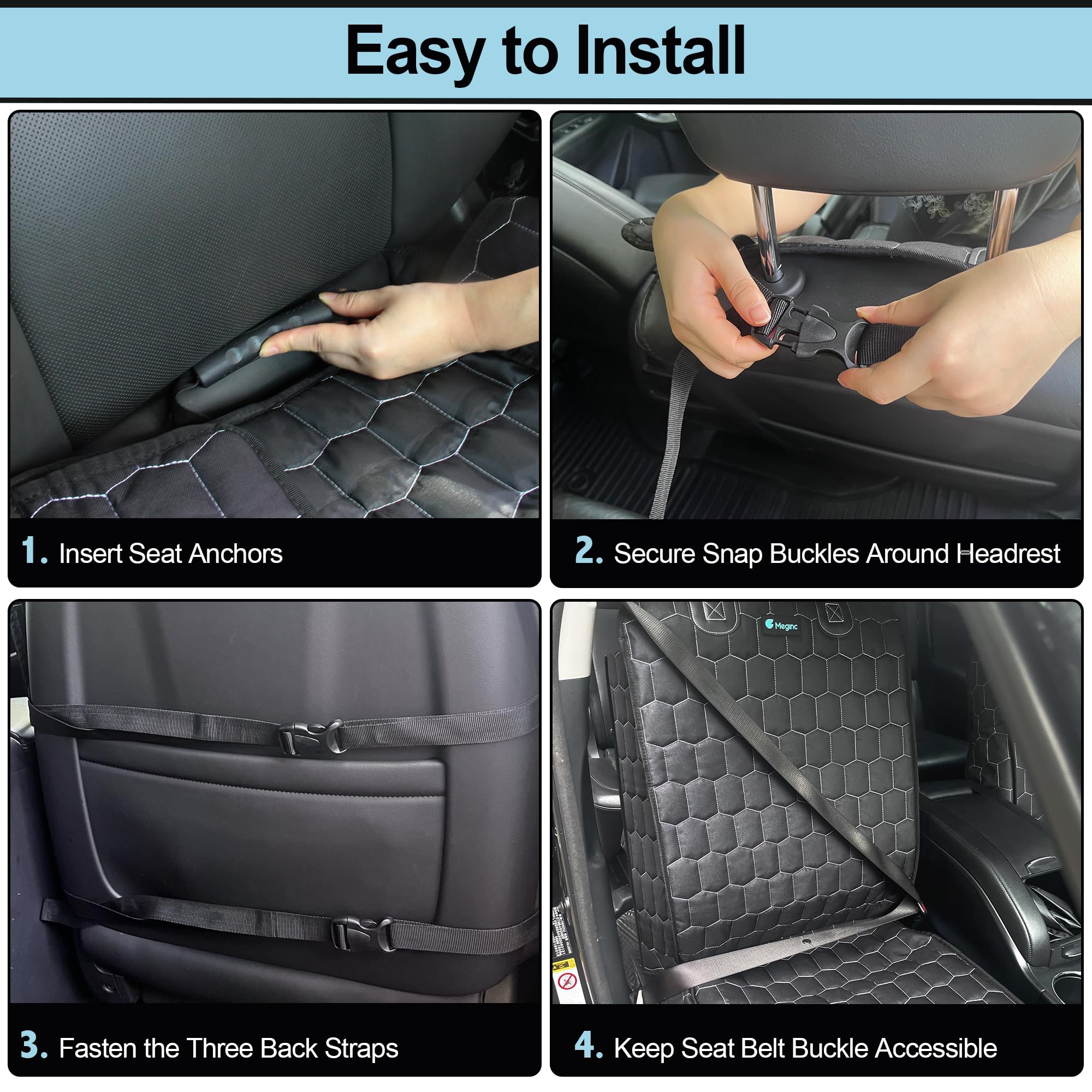 Meginc front seat cover with anti-slip backing for secure journeys.