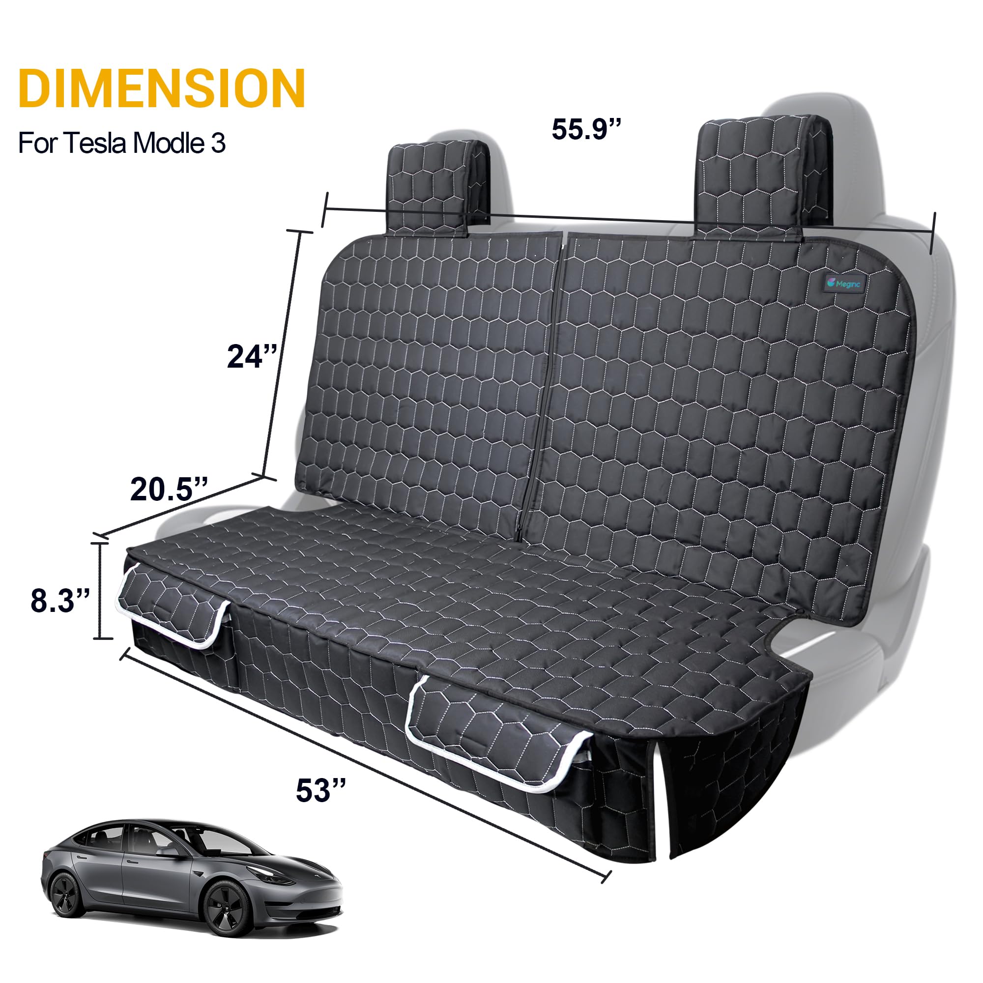 Meginc kid friendly dog travel cover keeps the Tesla Model 3 clean