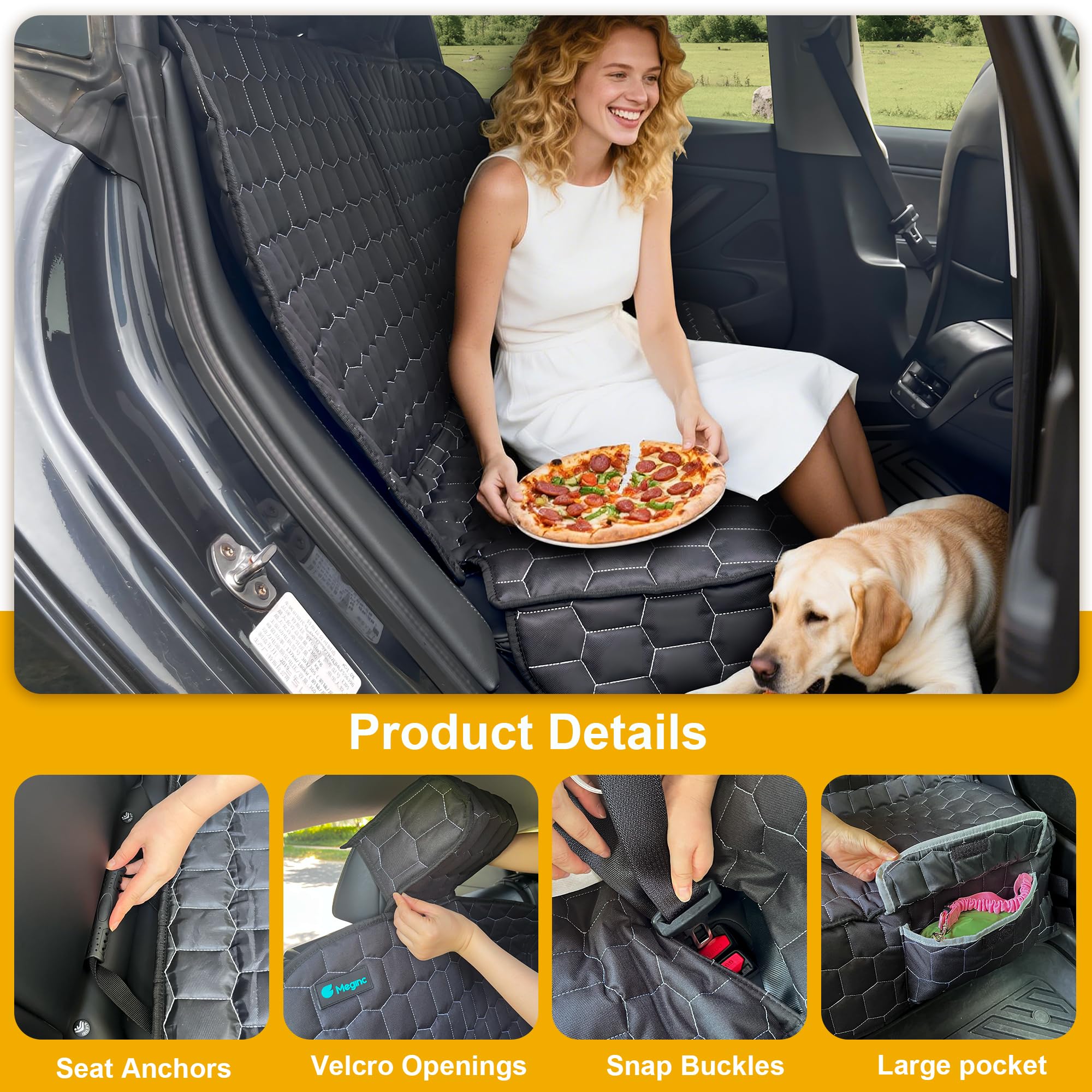 Meginc seatbelt openings provide easy access to buckles for safe family rides