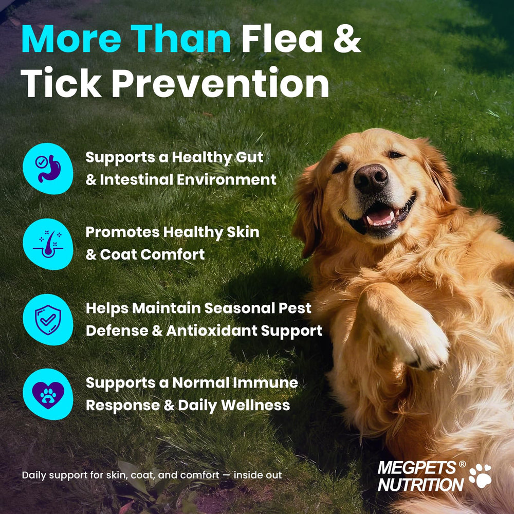 MEGPETS NUTRITION skin-coat-support ingredients highlight moisturizing blend for skin comfort.