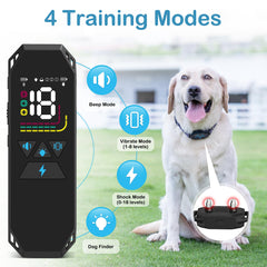 MEGWR training modes display with Beep, Vibration, Static, and Dog Finder.