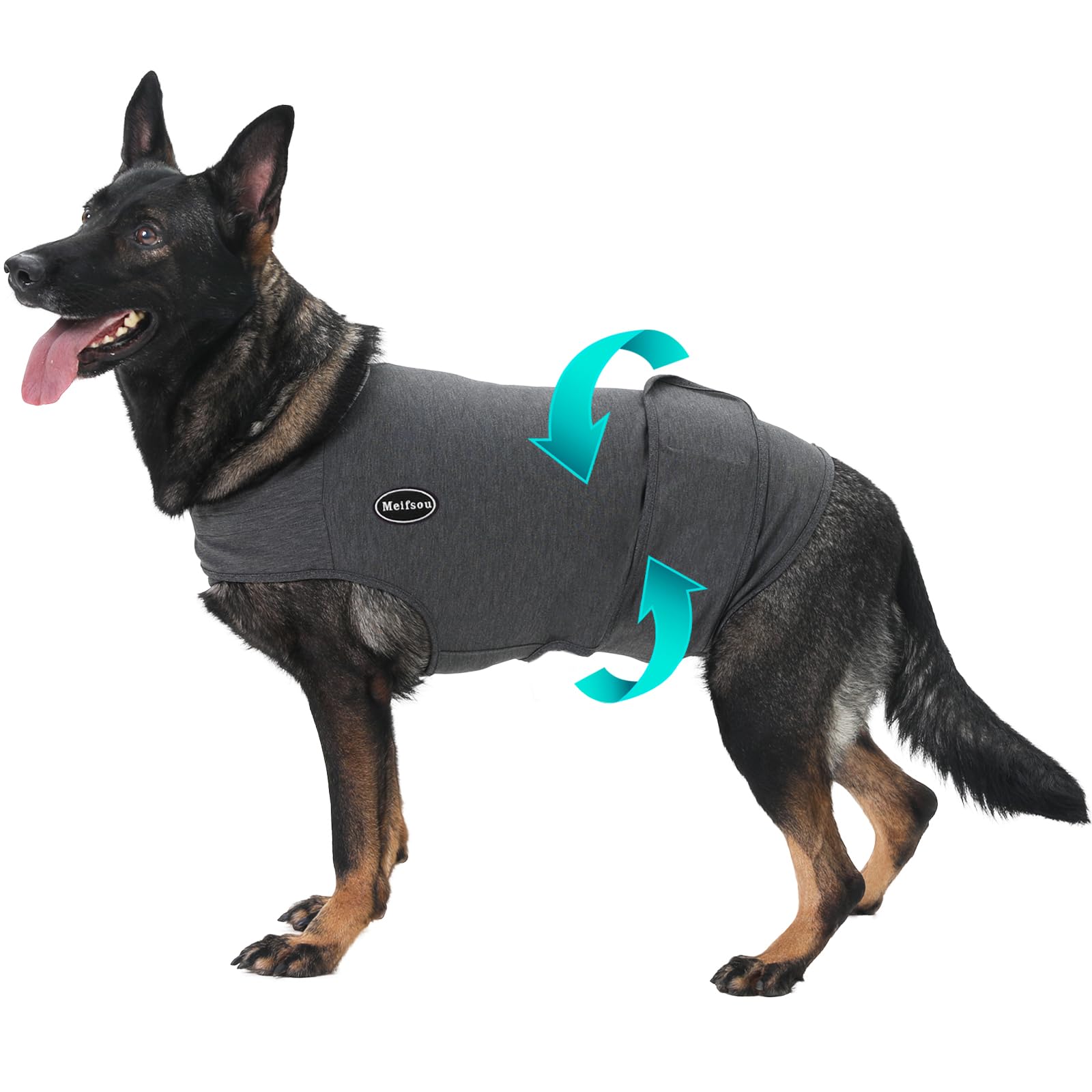 Meifsou dog anxiety vest closeup showing secure fit for calmer moments.