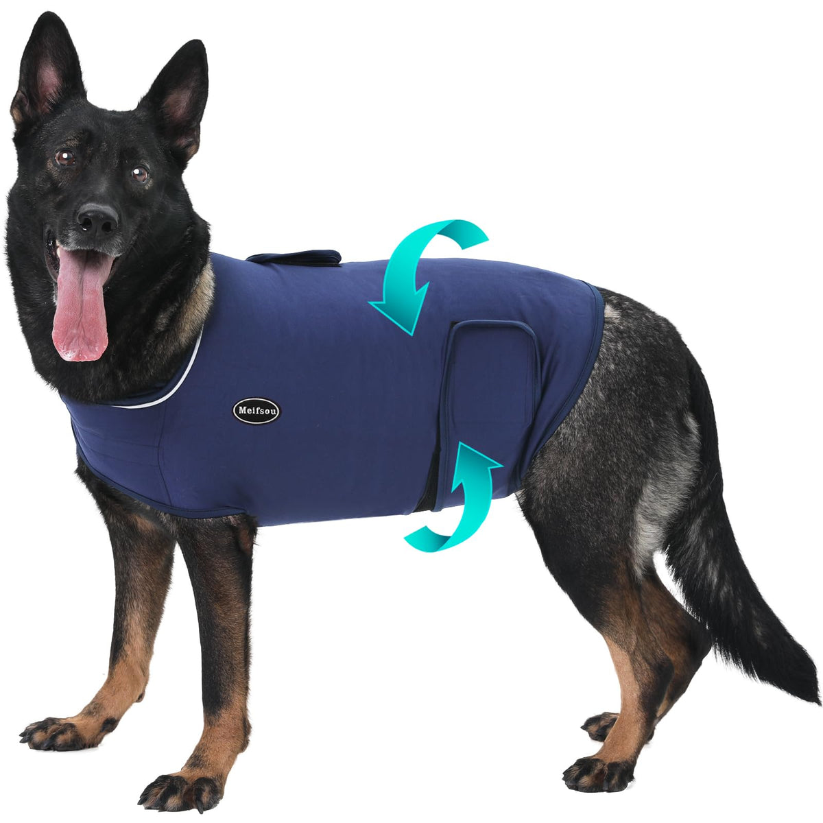 Meifsou dog anxiety vest front view, secure fit and breathable fabric