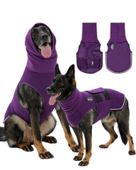 Meifsou dog anxiety vest with hood, front view, gentle calming pressure.