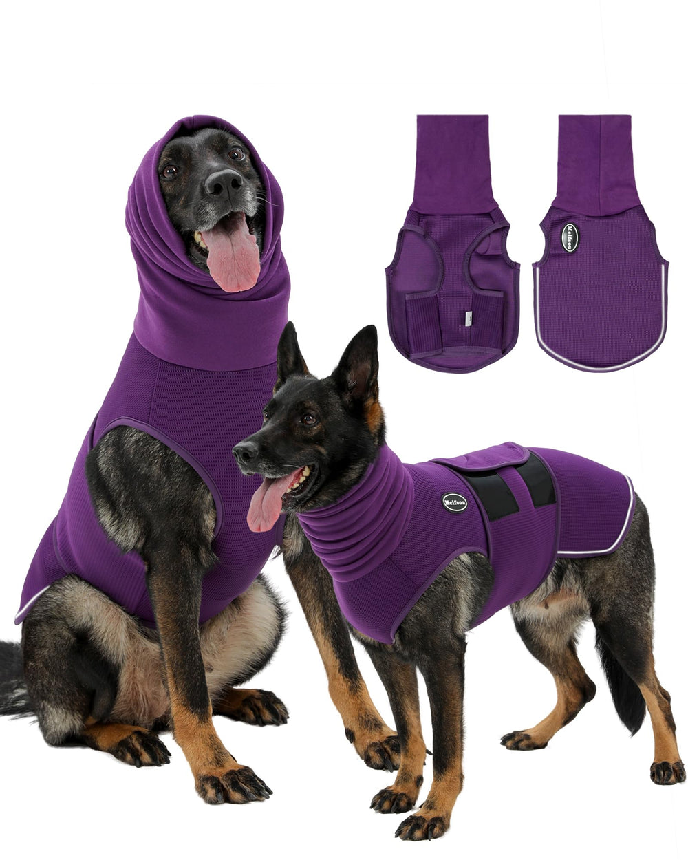 Meifsou dog anxiety vest with hood on dog for storm-ready calm