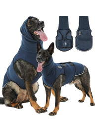 Meifsou dog anxiety vest with hood on a relaxed dog for full coverage calming