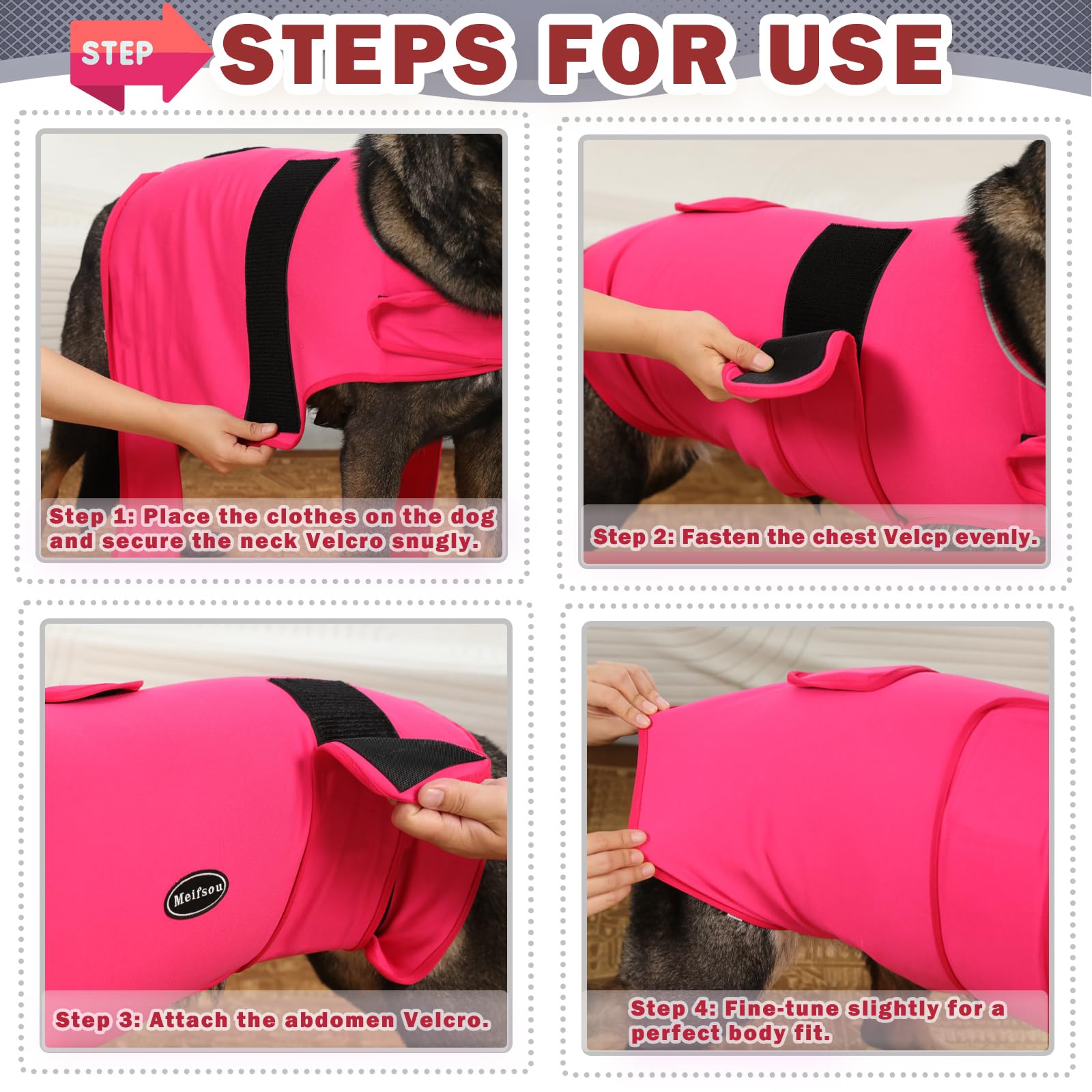 Meifsou dog anxiety vest Velcro patch demonstrates quiet dressing