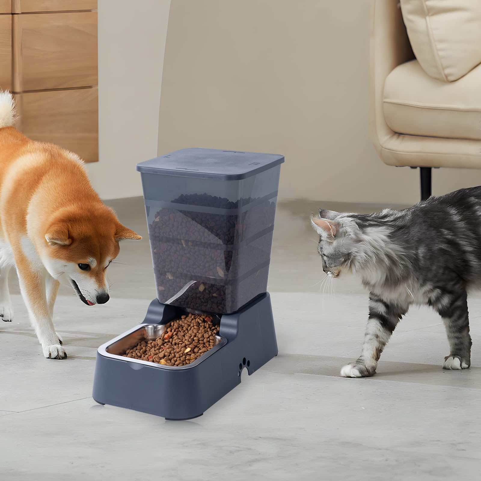 Meikuler Pets Auto Feeder navy design blends with home decor.