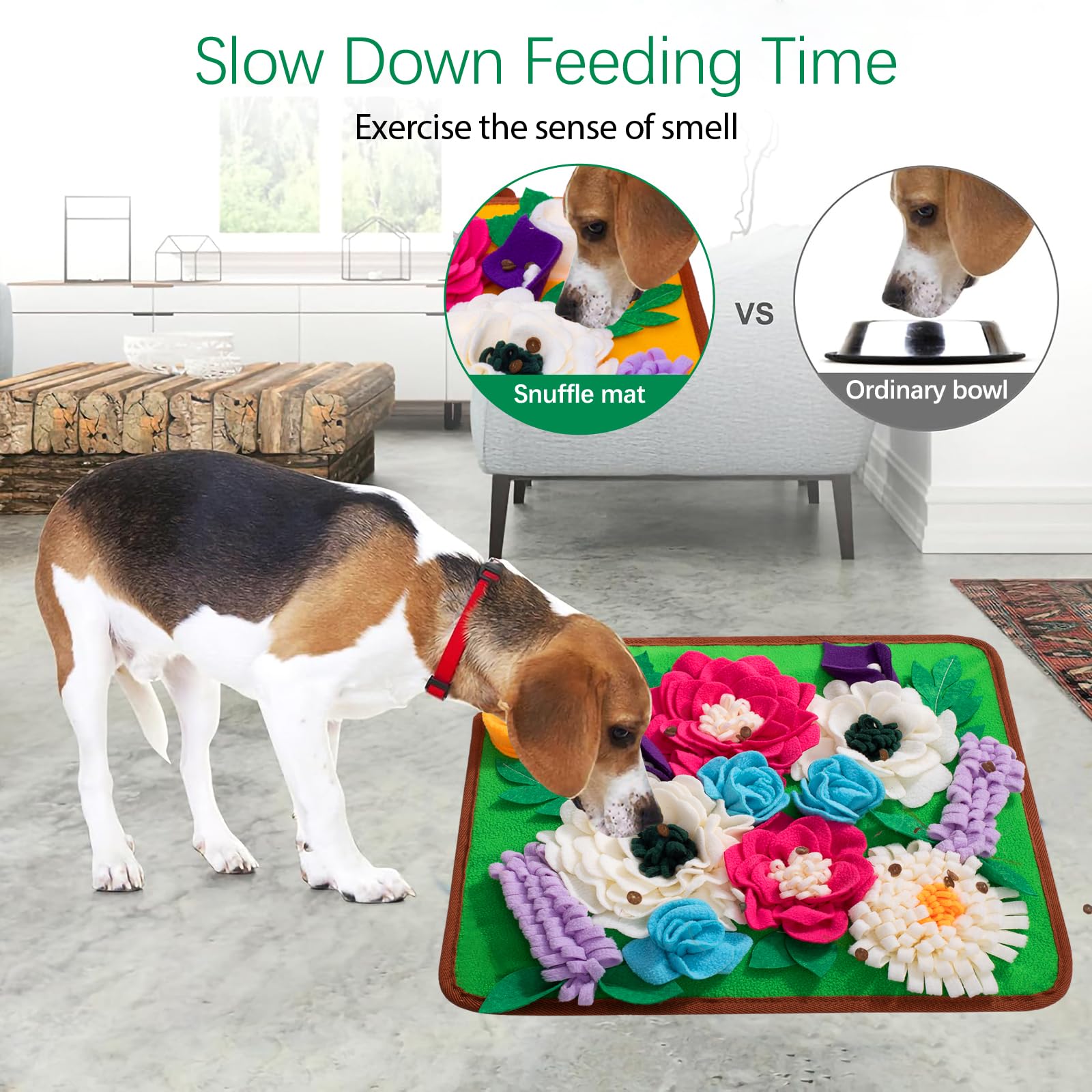 Meilzer Snuffle Mat dog enjoying sniffing session for mental engagement and fun.