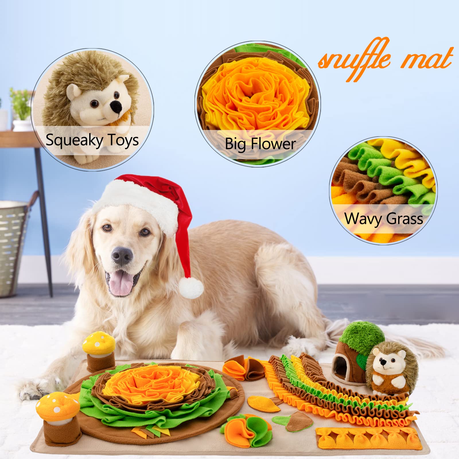Meilzer snuffle mat mushroom squeaky-2 adds variety to sniffing games.