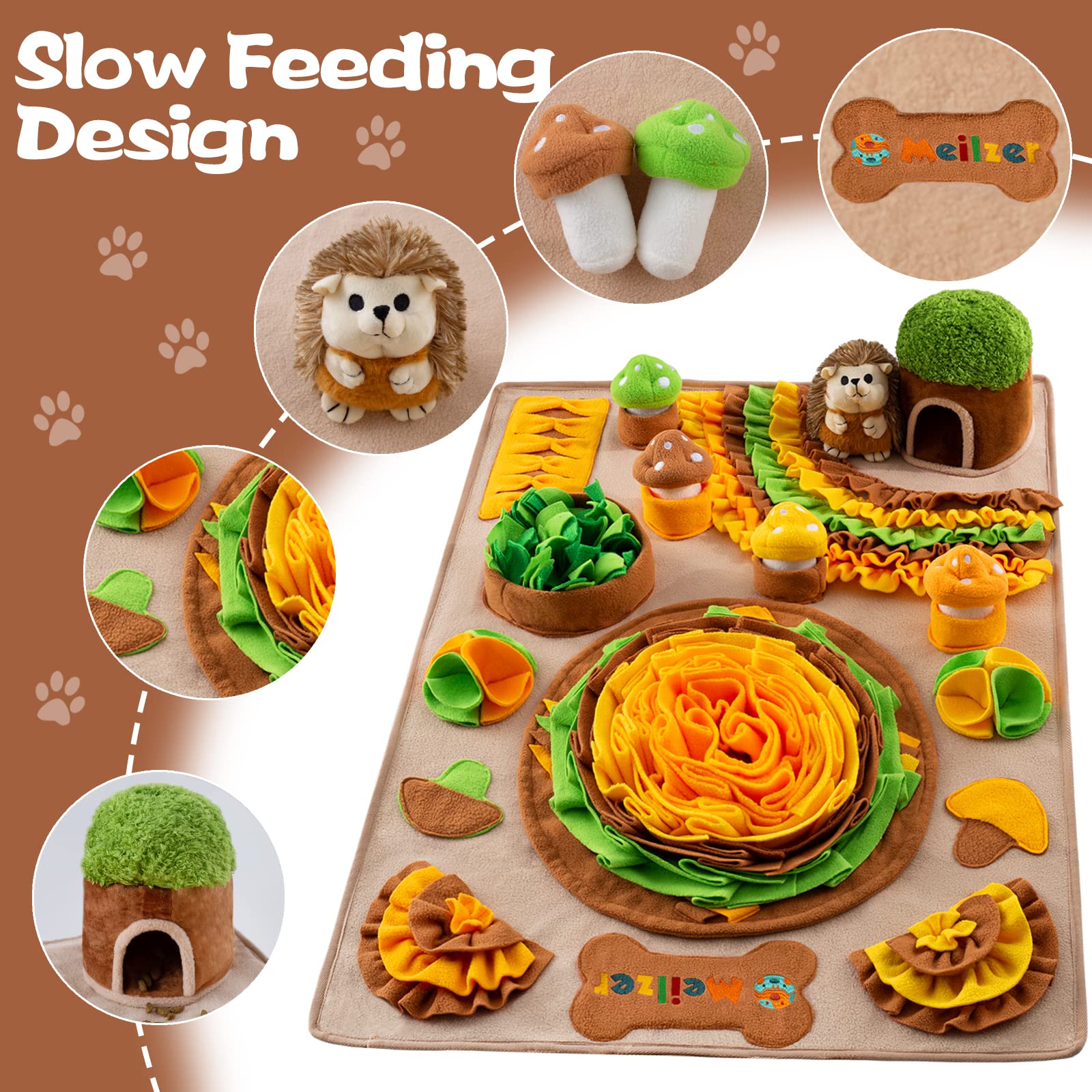Meilzer snuffle mat with mushroom toys for interactive play and sniffing enrichment