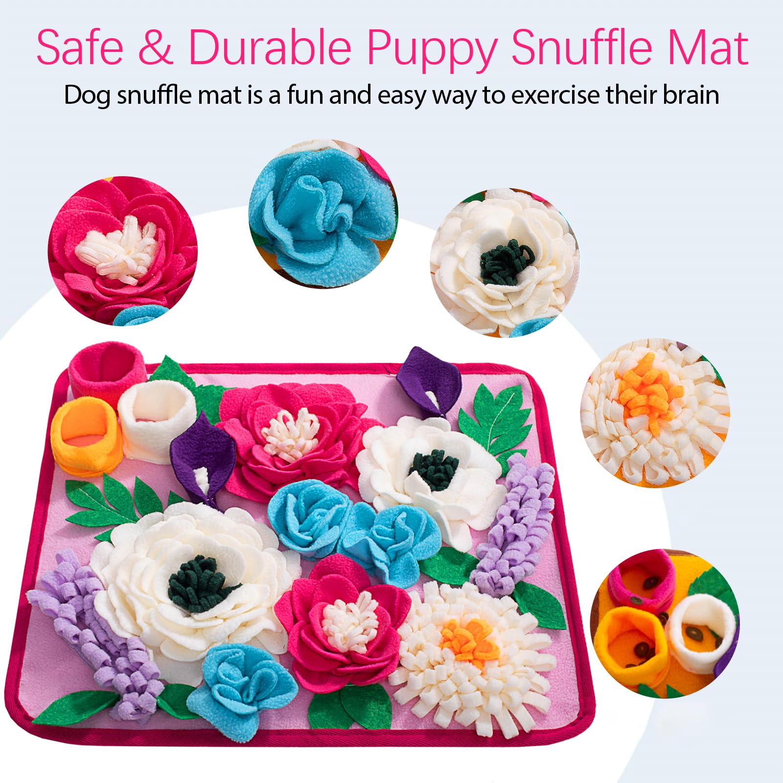 Portability strap on Meilzer Snuffle Mat aids easy transport.