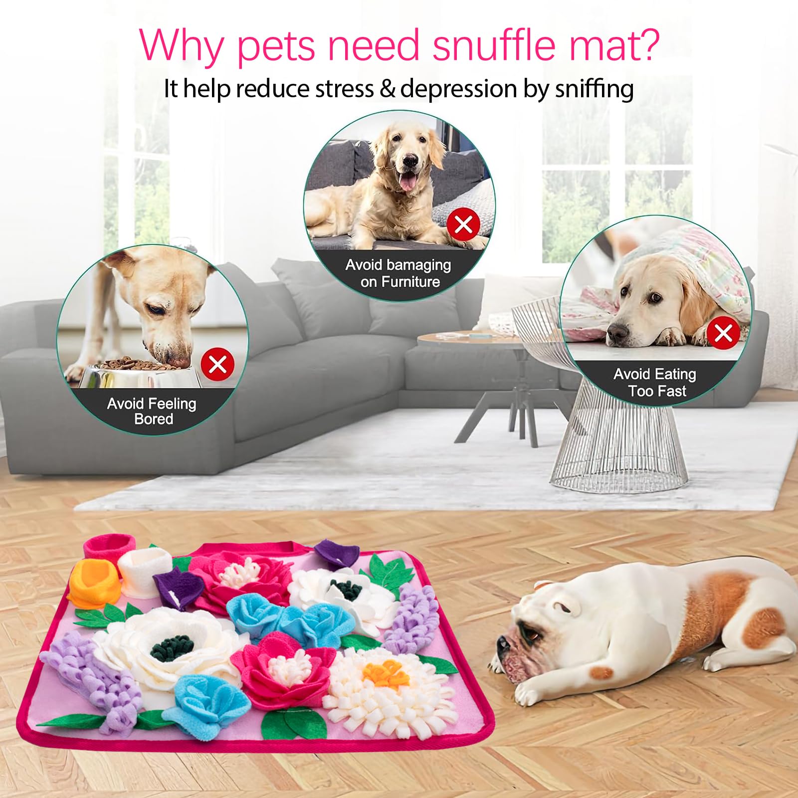 Meilzer Snuffle Mat rose pink invites dogs and cats to explore scents.