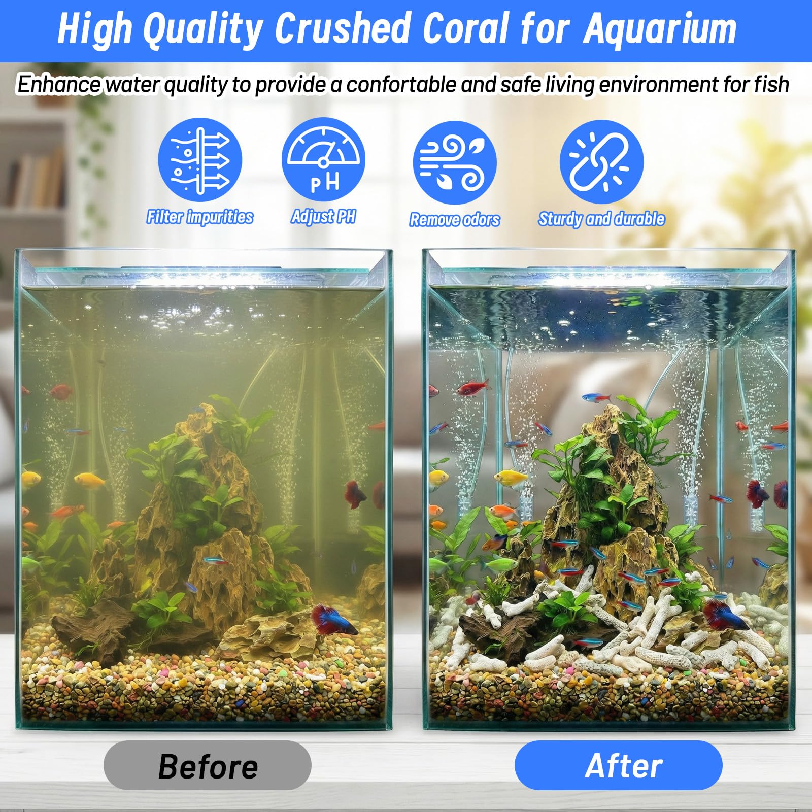 Meimaao crushed coral buffers freshwater pH for stable tank conditions.