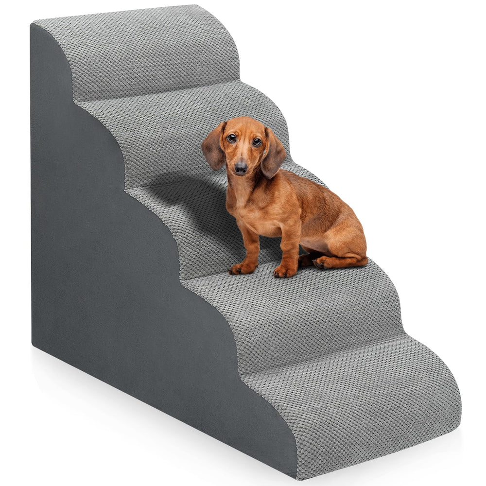 MEJYJEM dog stairs 28.7h front view with stable five-step design for easy bed access.