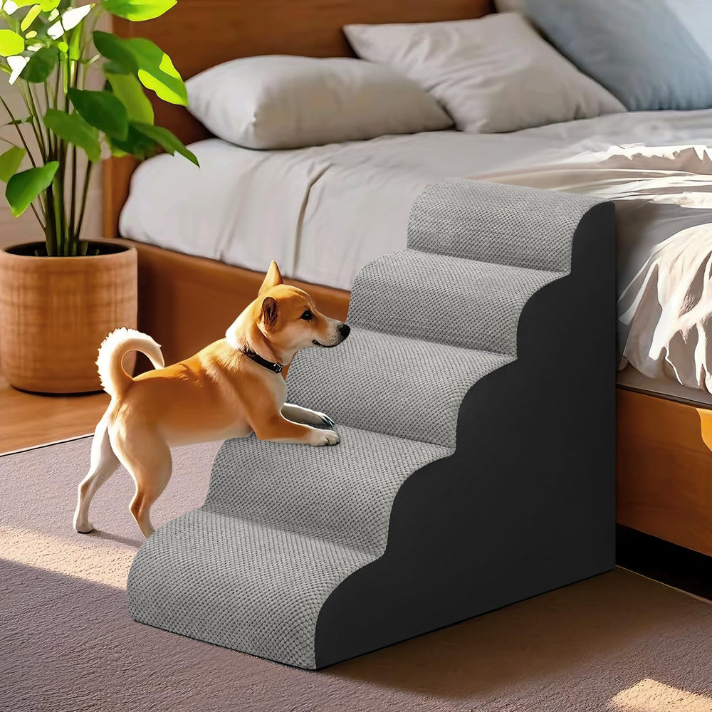 MEJYJEM dog stairs vacuum-packed packaging shows compact shipping.