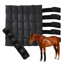 Mekenwi 30Grids gel horse ice boots on leg providing full cooling coverage.