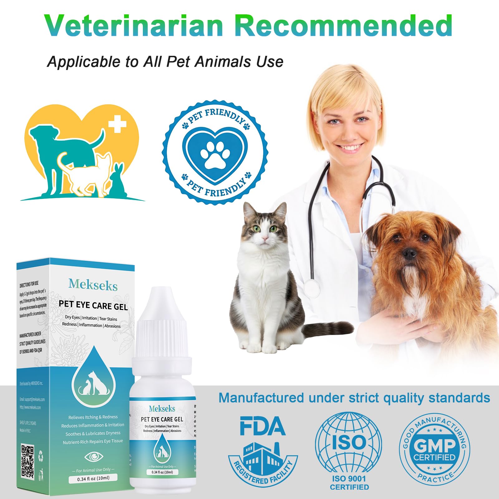 Mekseks veterinary-grade formula balances electrolytes for natural tear comfort.