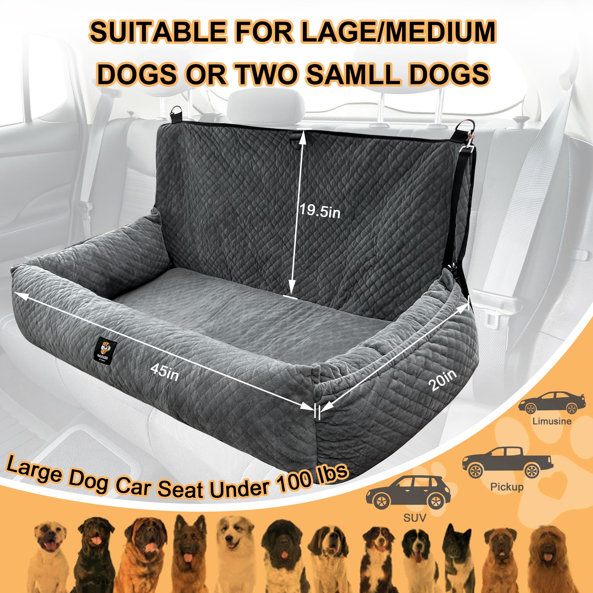 Melafa365 dog car bed with safety tethers for secure travel
