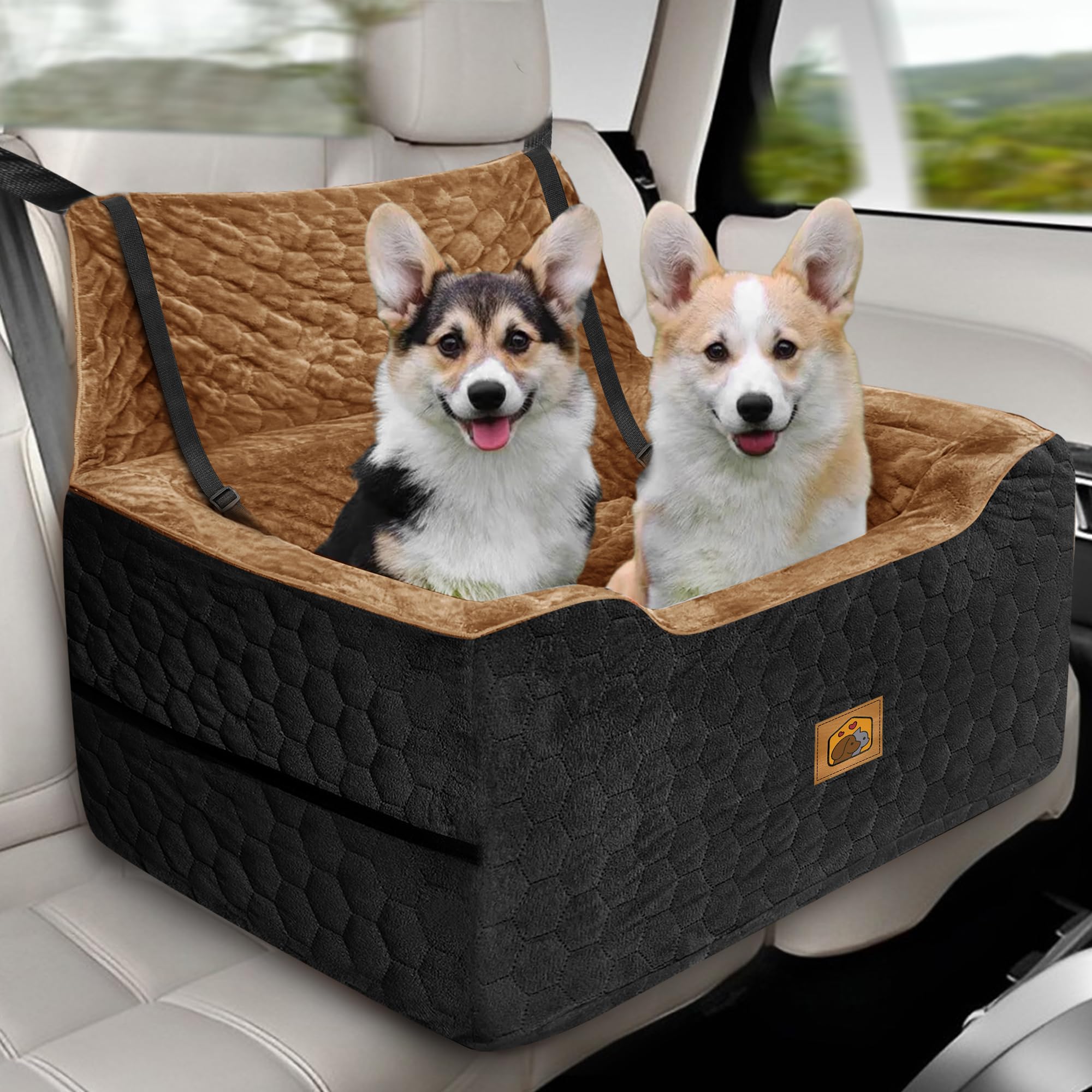 Melafa365 dog car seat back view with elevated frame for better visibility